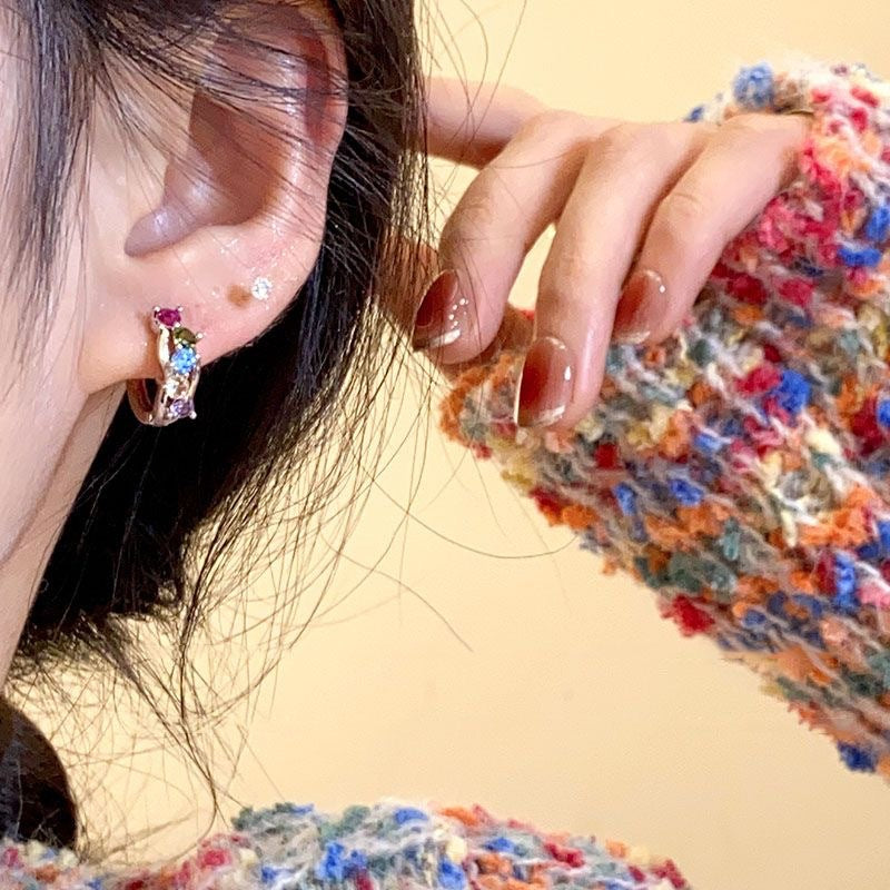Private Collection Sweet Cool Colorful Zircon Female Niche Design Light Ear Buckle
