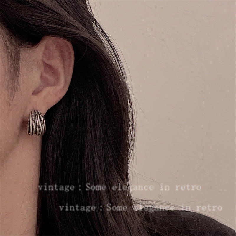 Vintage Niche Design Exaggerated Style Sier Earrings