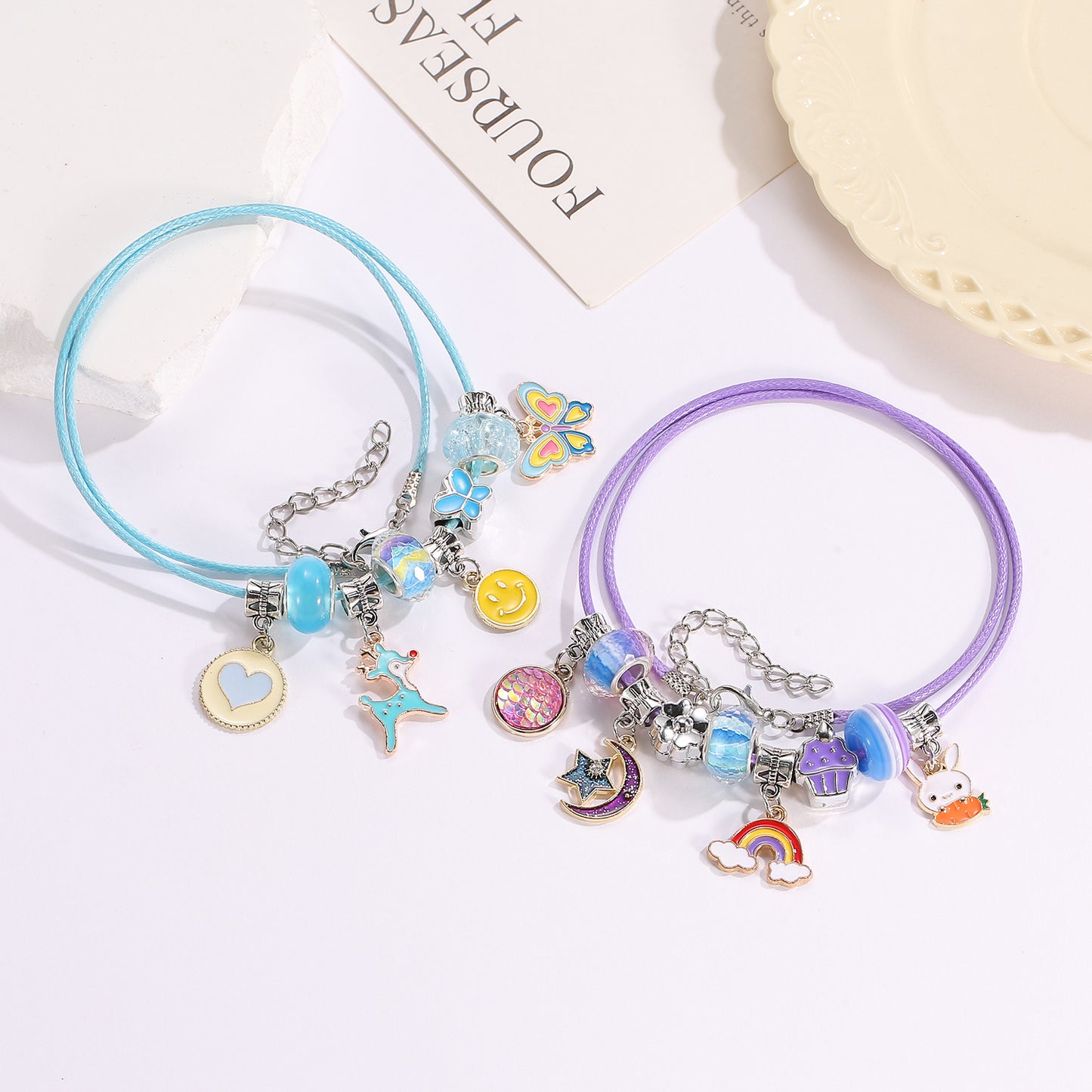 Wind Sweet Flowers Pink Butterfly Handmade String Beads Beaded Birthday Bracelets