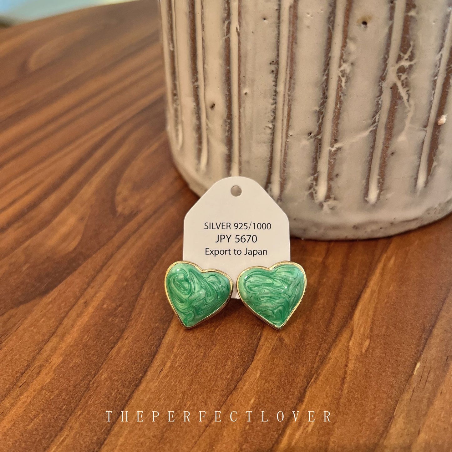 Women's Green Drip Glazed Enamel Love Heart Earrings