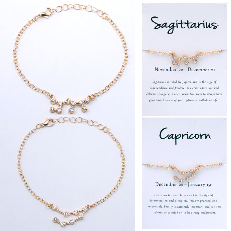 Diamond Twee Constellations Rhinestone Constellation Card Bracelets