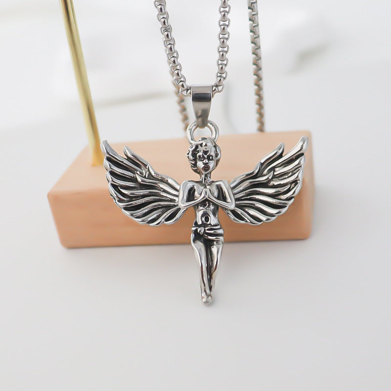 Men's Thai Sier Wings Little Angel Pendant Necklaces