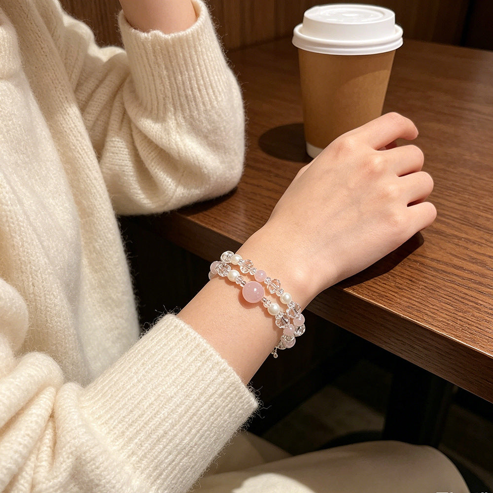 Women's Simple Double Pink Crystal Amethyst Super Flash Light Luxury Rings
