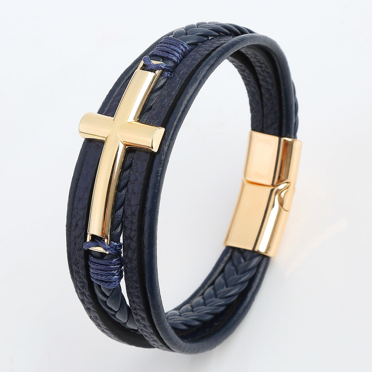 Men's Leather Hand-woven Alloy Magnetic Buckle Bangle Bracelets