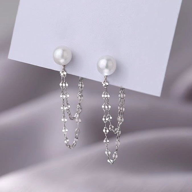 Boucles d'oreilles en chaîne et perles pour femmes, longues pampilles, douces de haute qualité