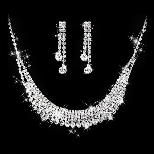 Fashion Brilliant Rhinestones Eardrops Wedding Ceremony Necklaces