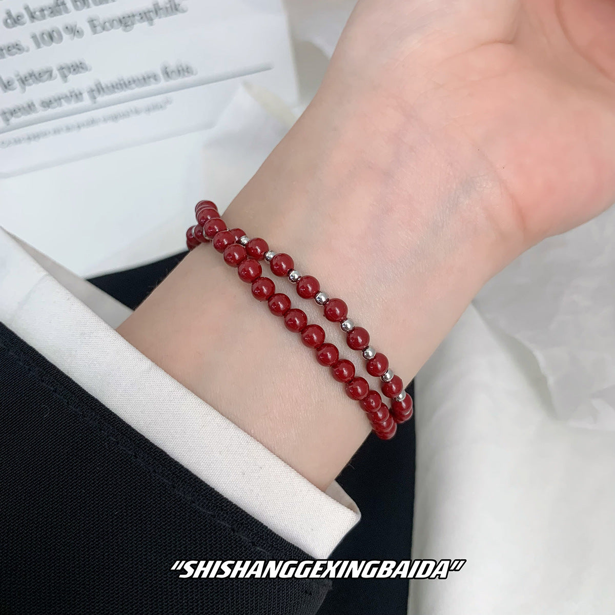 Bracelets de minorité capricieuse en perles de sable rouge et d'argent pour femmes