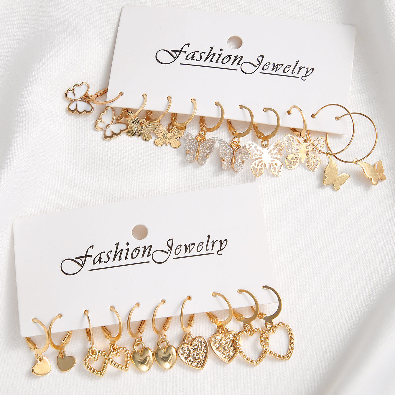 Simple Hollow Heart Golden Butterfly Ear Earrings