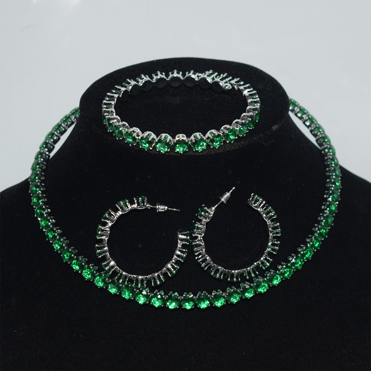 Women's Luxury Zircon Collar Ear Three-piece Horse Eye Fashion Jewelry Set