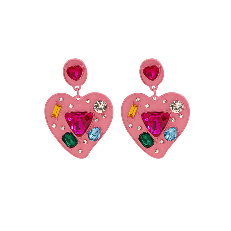 Women's Love Heart Creative Exaggerating Fashion Spray Earrings