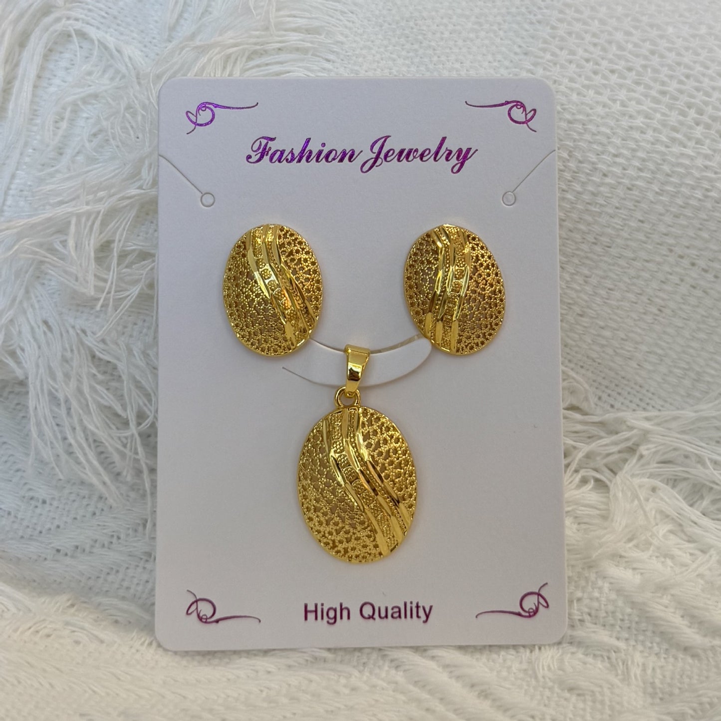 Love Heart Flowers Ear Baroque Gold Fashion Jewelry Set