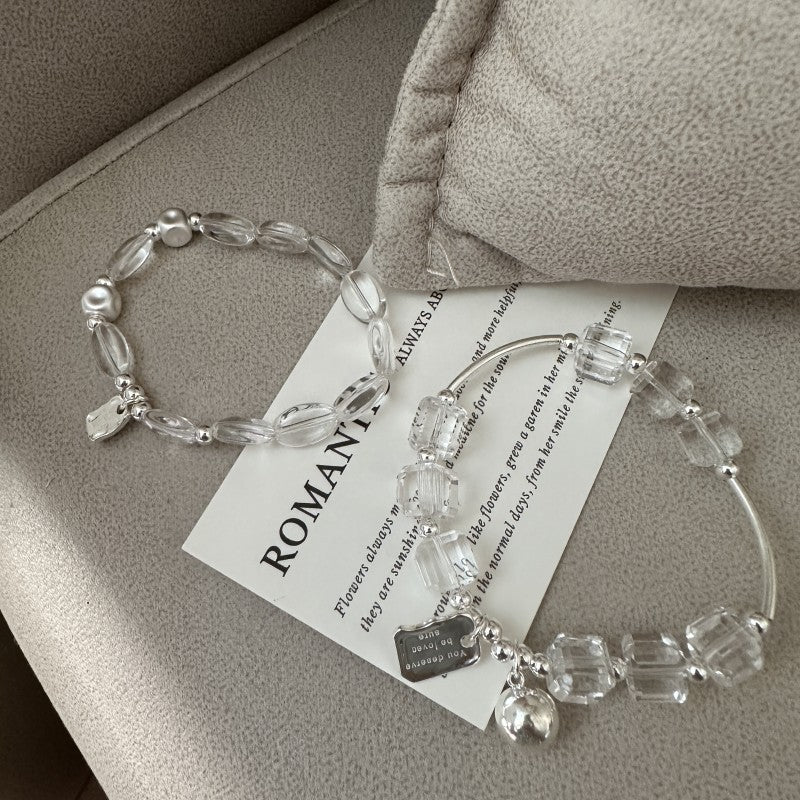 Sterling Sier Korean Style Niche Design White Crystal Fashion Elastic Bracelet