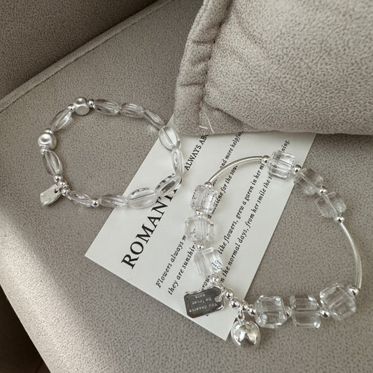 Sterling Sier Korean Style Niche Design White Crystal Fashion Elastic Bracelet
