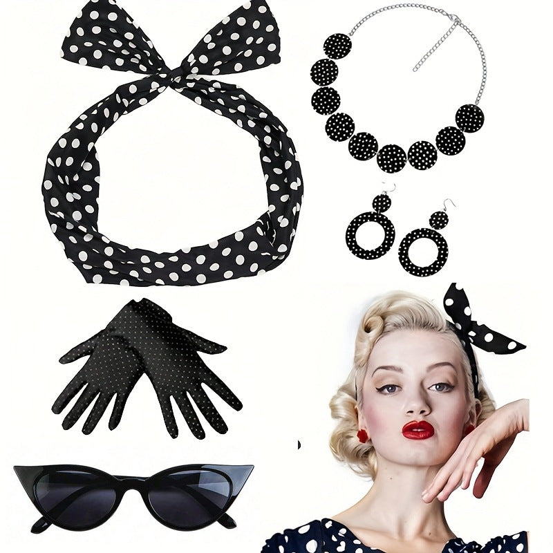 Women's Black White Red Dot Circle Acrylic Generation Retro Suit Jewelry Set