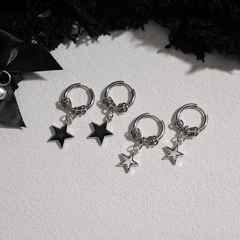 Stainless Steel Five-pointed Star Double Circle Eardrops Ear Clip