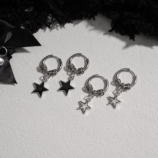 Stainless Steel Five-pointed Star Double Circle Eardrops Ear Clip