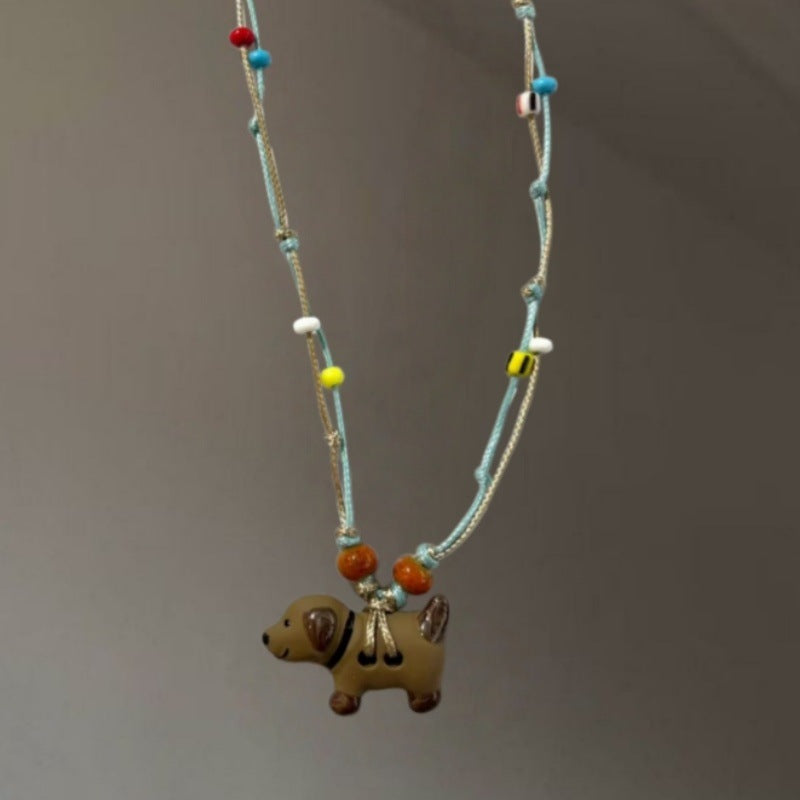 Women's Fun Cute Big Ears Ceramic Puppy Necklace