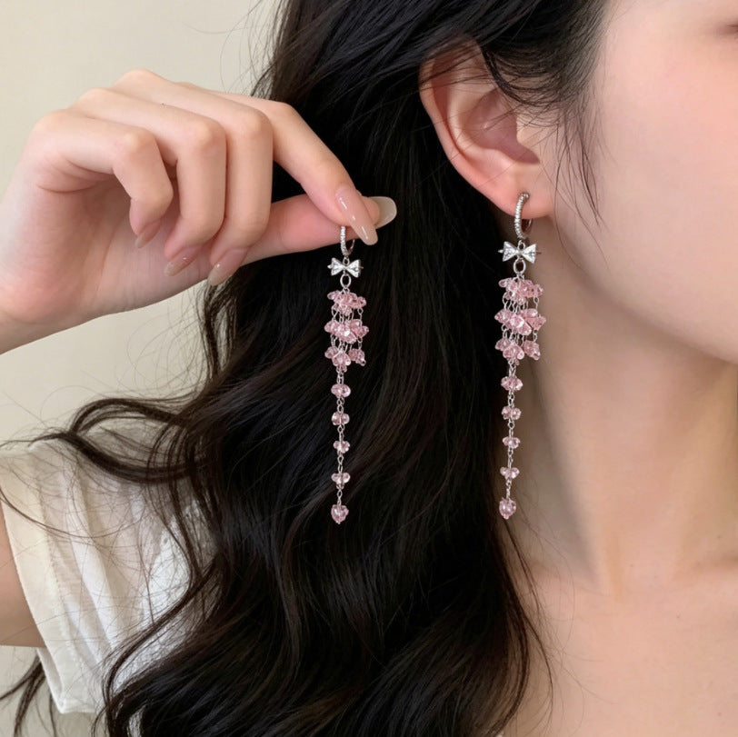 Niche Pink Bow Fashion Atmosphere Refined Wild Stud Earrings