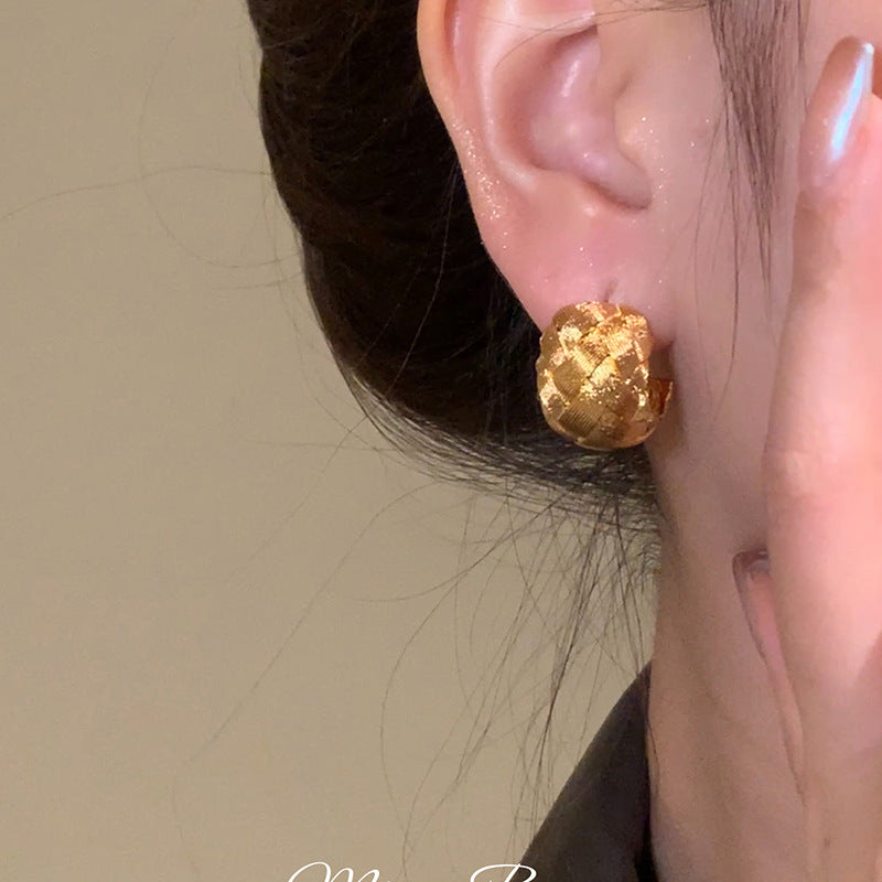 French Retro Hand-woven Brushed Texture High-grade Golden Rings