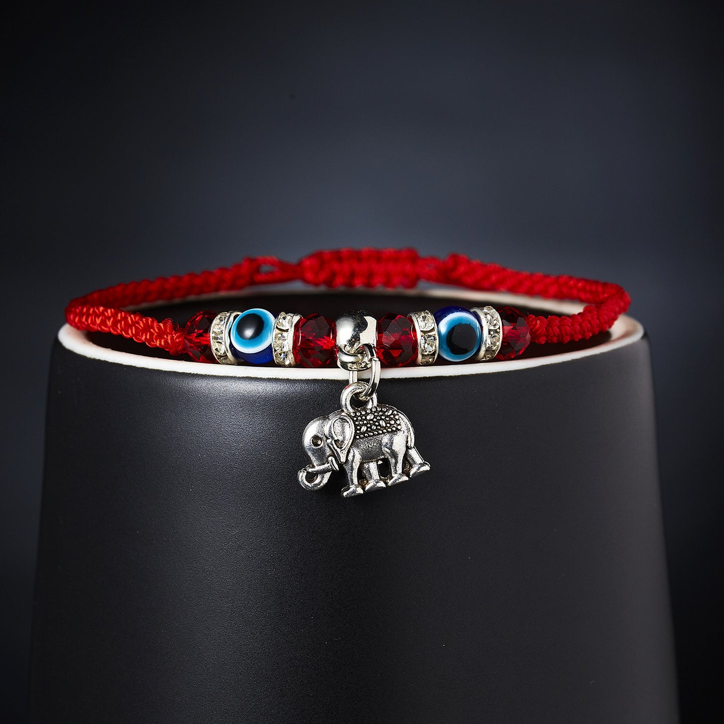 Eule, blaue Augen, böser Blick, rotes Seil, verstellbare Armbänder