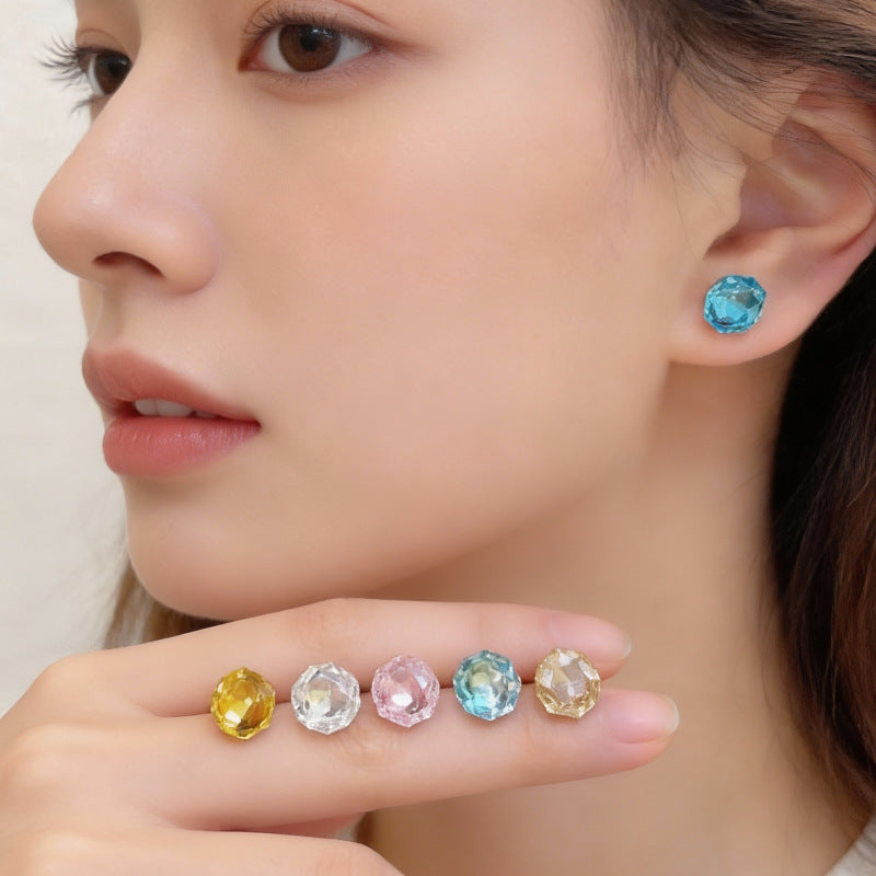 Of Super Flash Female Rose Cut Octagonal Coated Zircon Stud Earrings