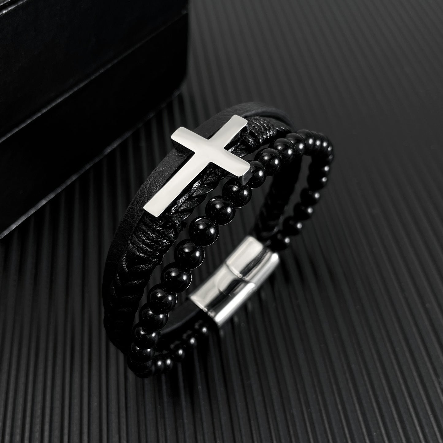 Men's Ornament Titanium Steel Cross Magnetic Snap Personality Handmade Bracelets