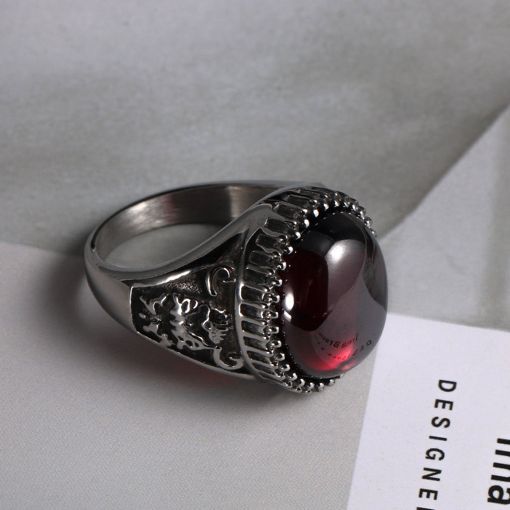 Men's Plain Gem Titanium Steel Classical Flower Inlaid Vintage Distressed Bracelet
