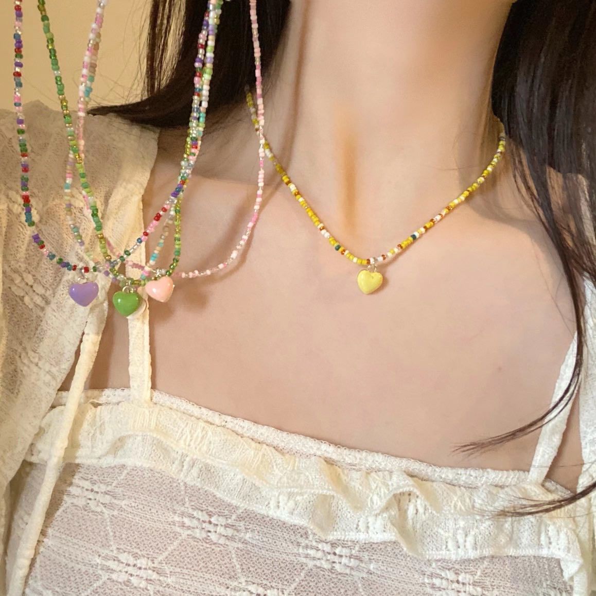 Colorful Beaded Love Female Niche Design Necklaces