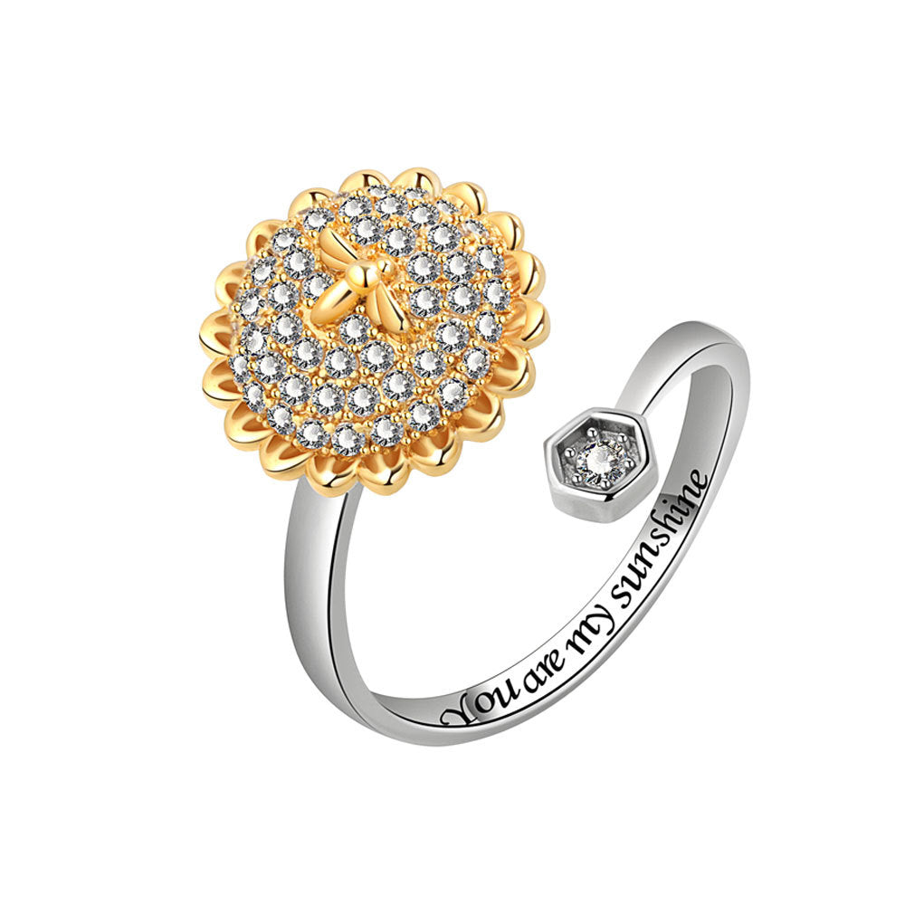 Rotating Sunflower Bee Female Creative Personality Rings