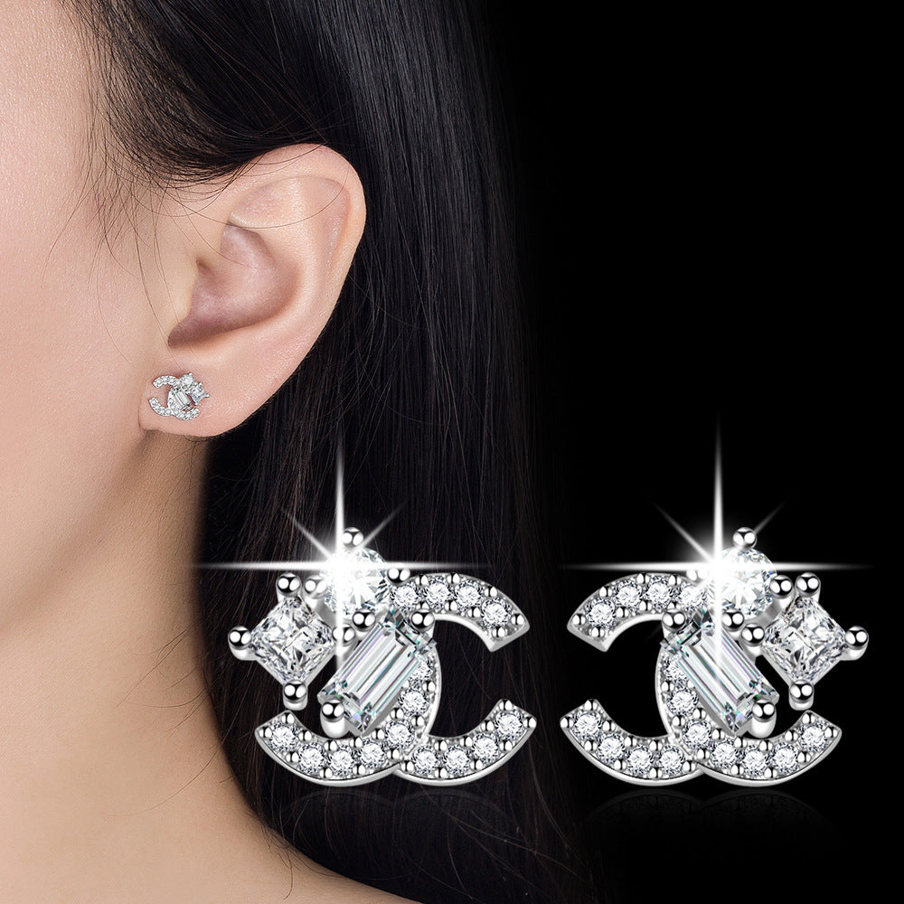 Letter Zircon Goddess Temperament Personalized Trendy Earrings