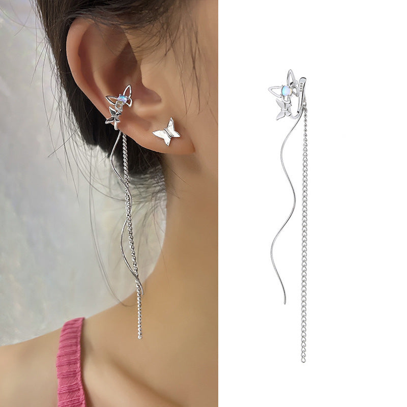 High-grade Long Earless Geometric Tile Chain Ear Clip