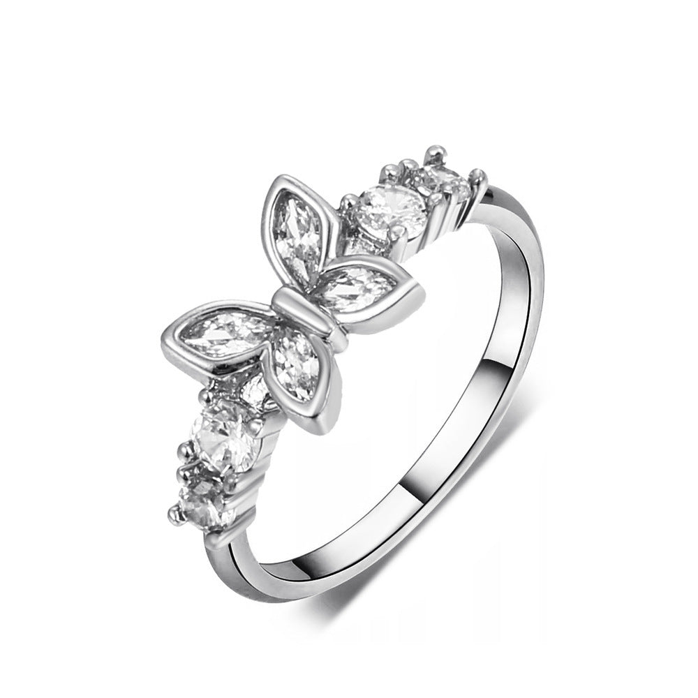 Simple Butterfly Female Graceful Personality Copper Diamond Geometric Open Index Rings