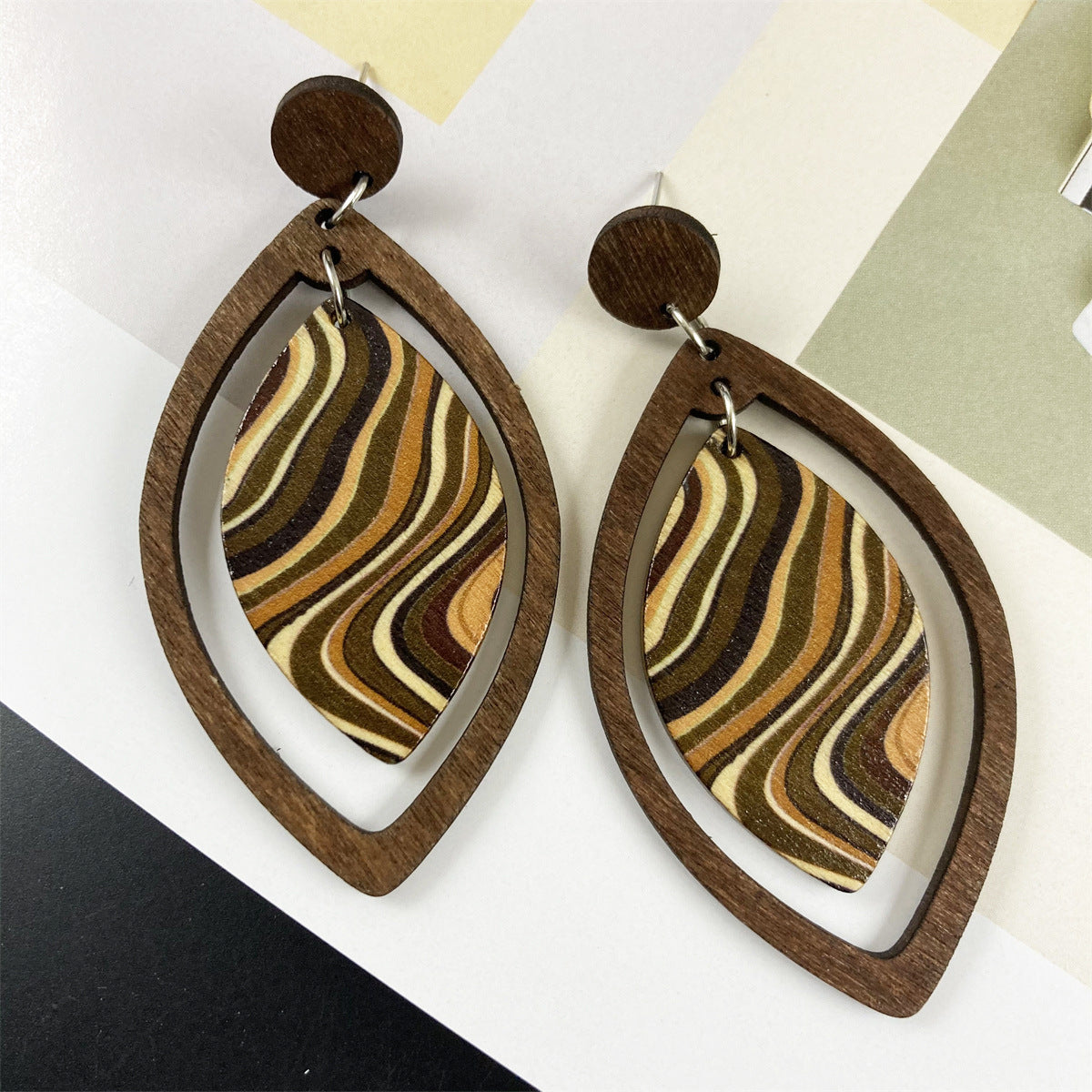 Bohemian Wind Long Wooden Big Water Earrings