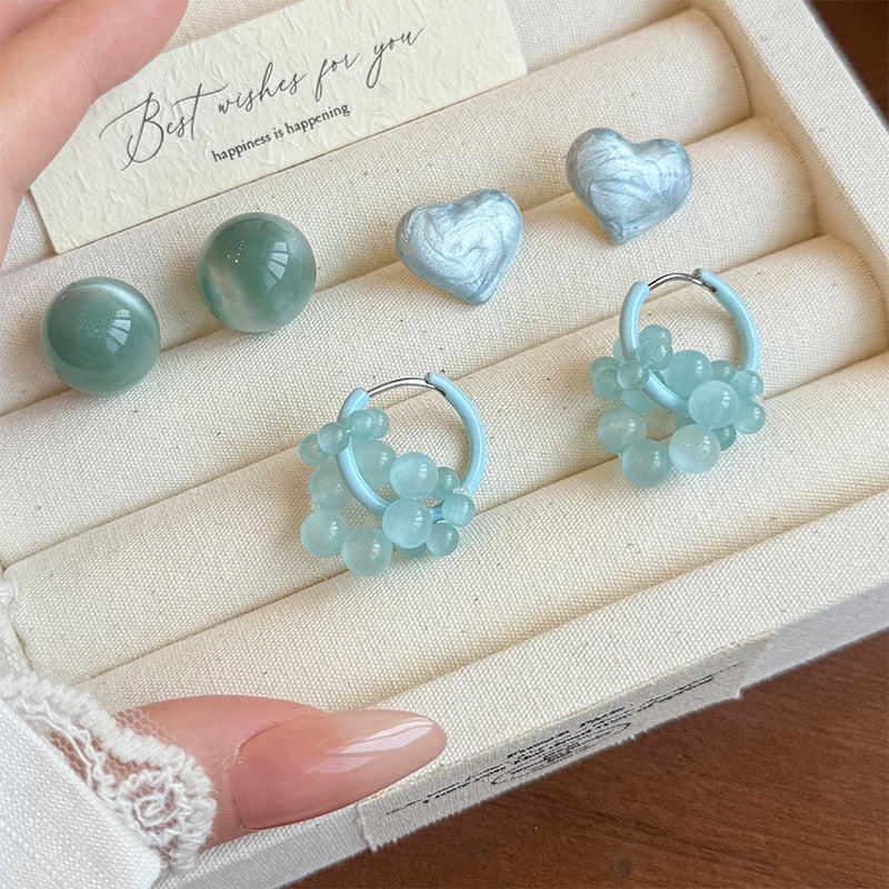 Women's Beaded Blue Geometrical Love Heart Simple Style Fashion Rings