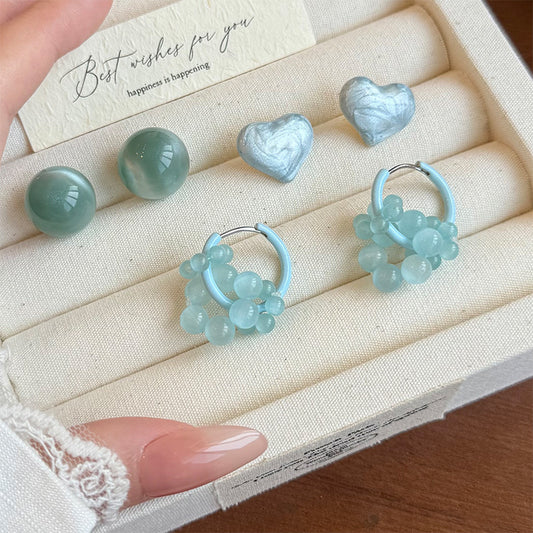 Women's Beaded Blue Geometrical Love Heart Simple Style Fashion Rings