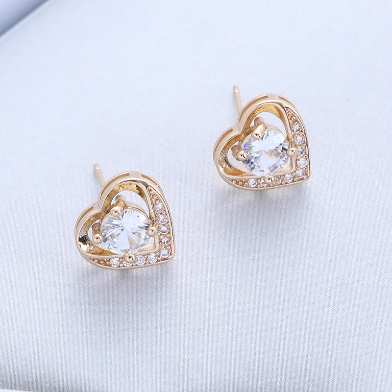 Copper Material Slightly Inlaid Zircon Gold Plated Peach Heart Foreign Necklaces