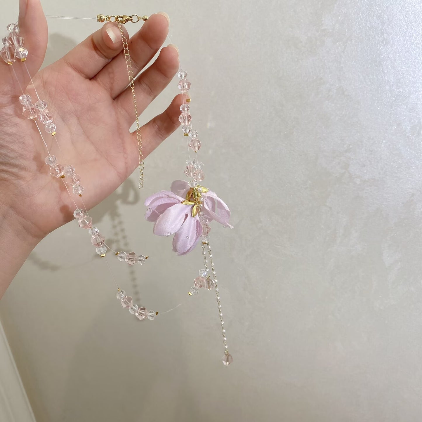 Style Double Layer Transparent Beaded Flower Light Luxury Clavicle Chain Necklaces