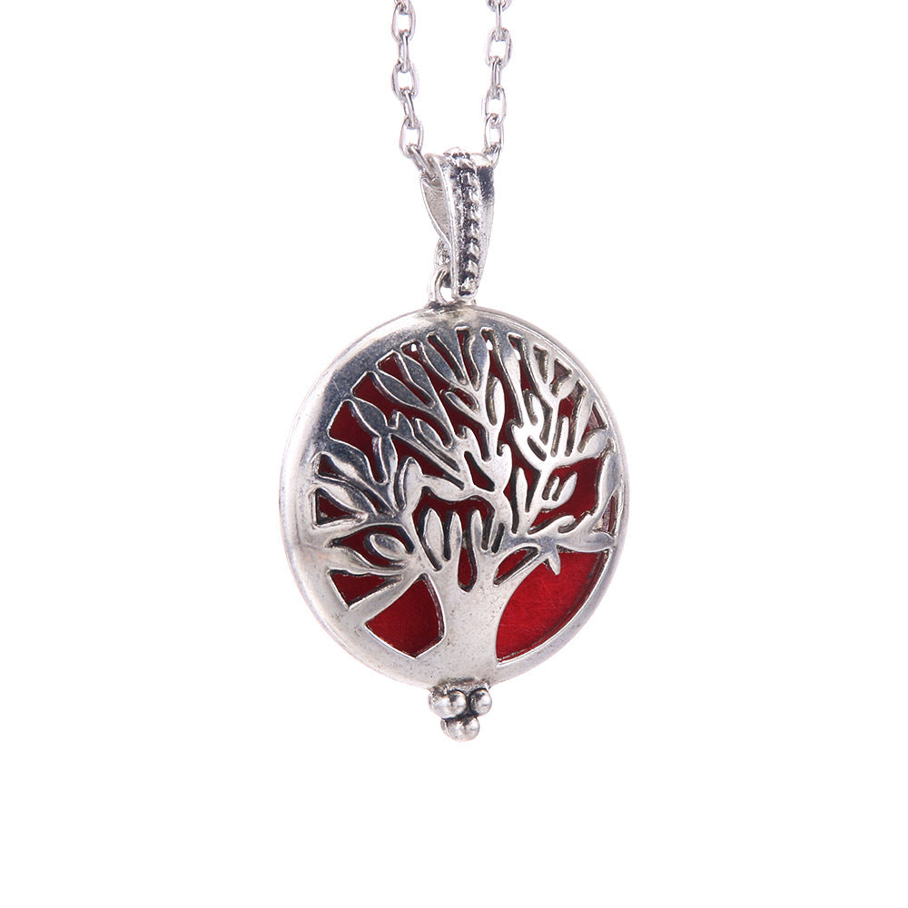 Hollow Lucky Tree Round Alloy Medal Charm Necklace