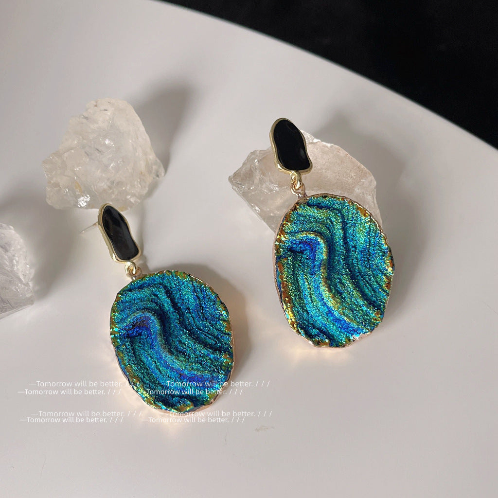 Needle Plated Klein Blue Texture Niche Earrings