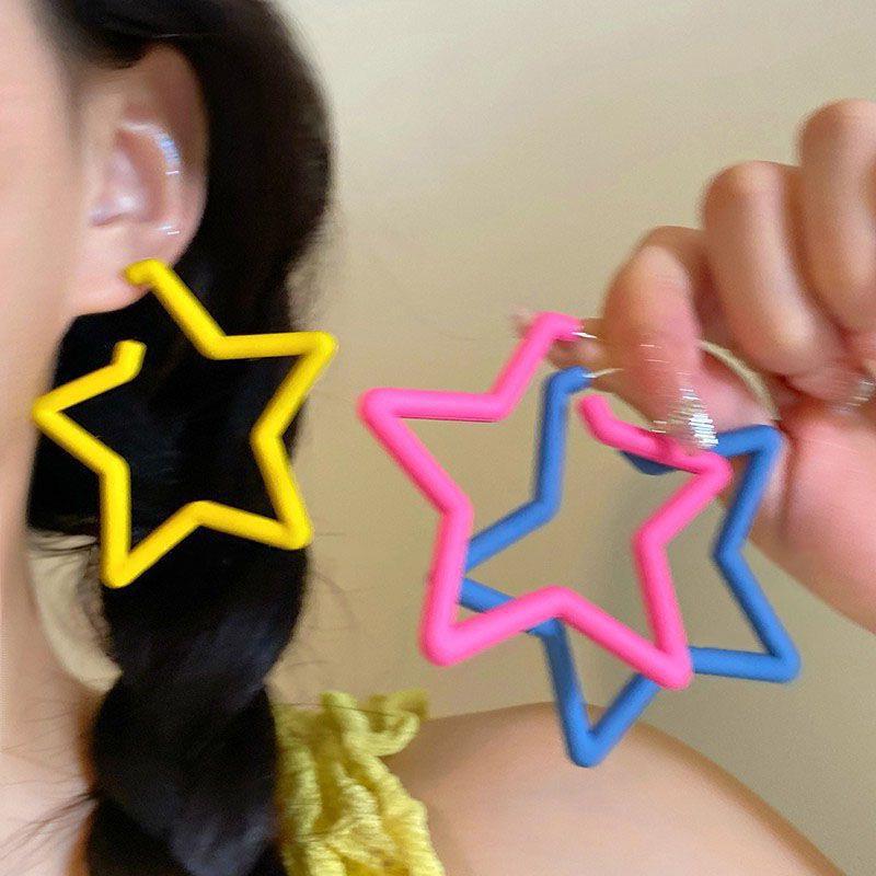 Hot Preppy Girly Style Candy Color Five-pointed Star Fashion Earrings