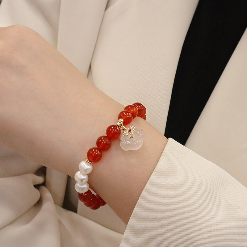 Bracelets de fleurs Bodhi en agate rouge pour femme, calcédoine