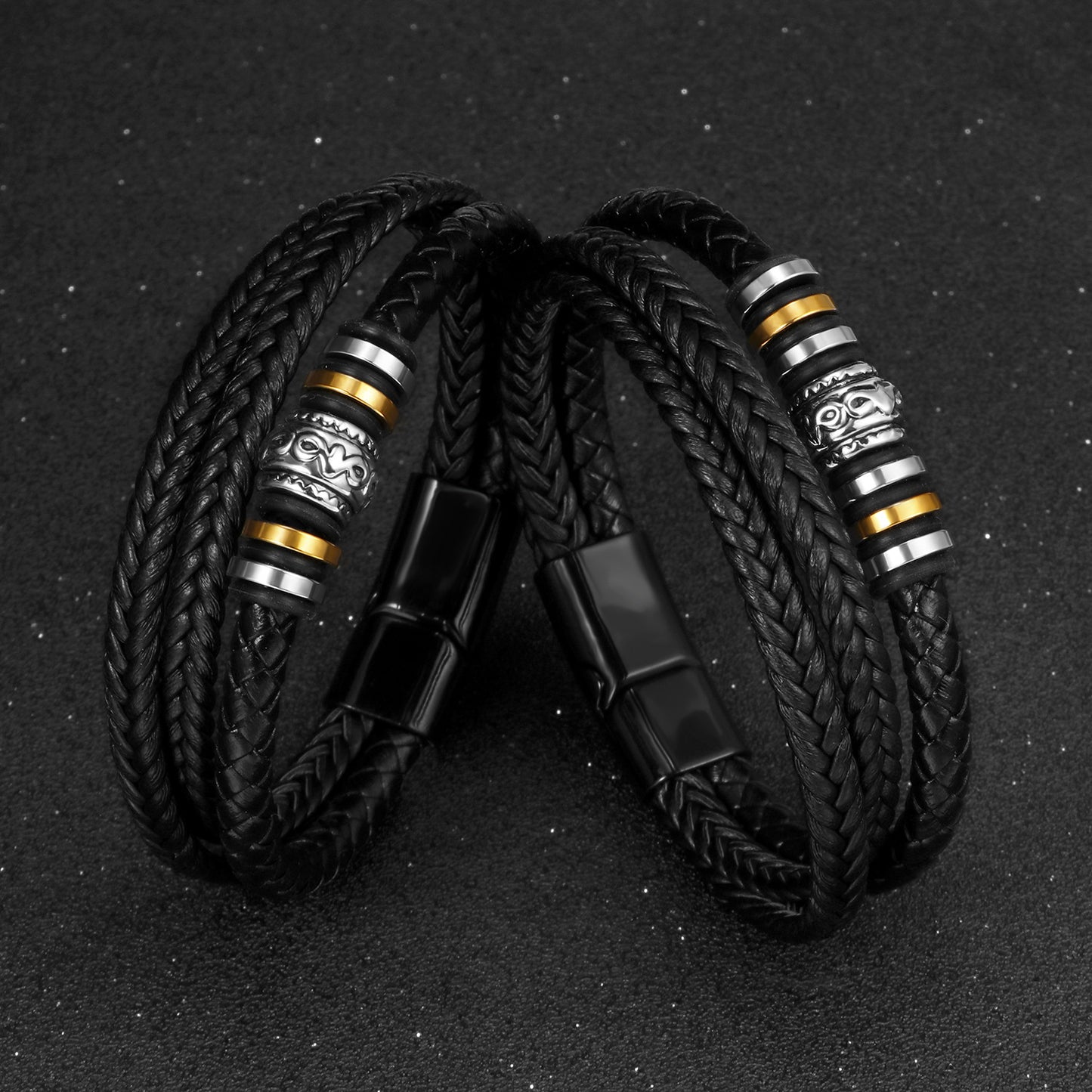 Men's Handmade Woven Leather Fashion Alloy Beads Bracelets