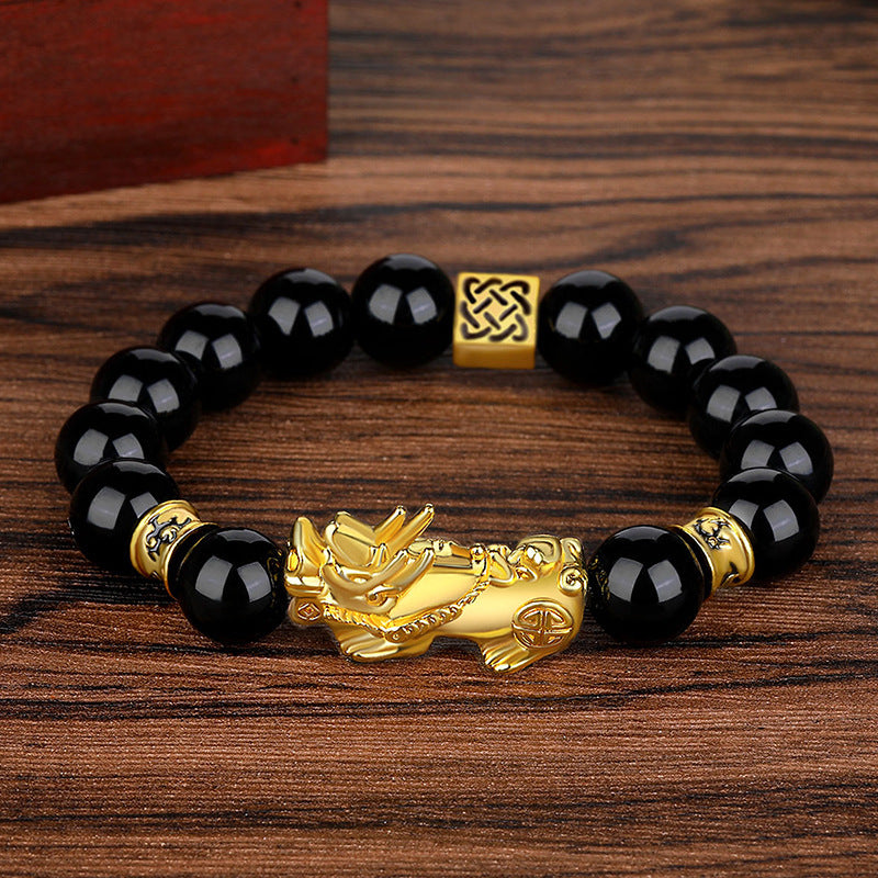 Große Vietnam Placer Gold Pi Imitation Obsidian Sechs Armbänder