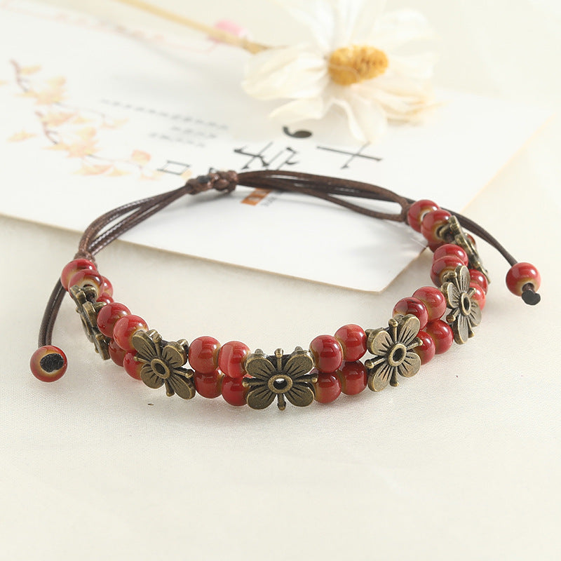 Vintage Clover Ceramic Hand-woven Girlfriend Gifts Carrying Bracelets