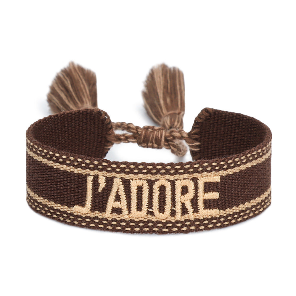 Women's Embroidered Letter Ribbon Carrying Strap Hand Bracelets