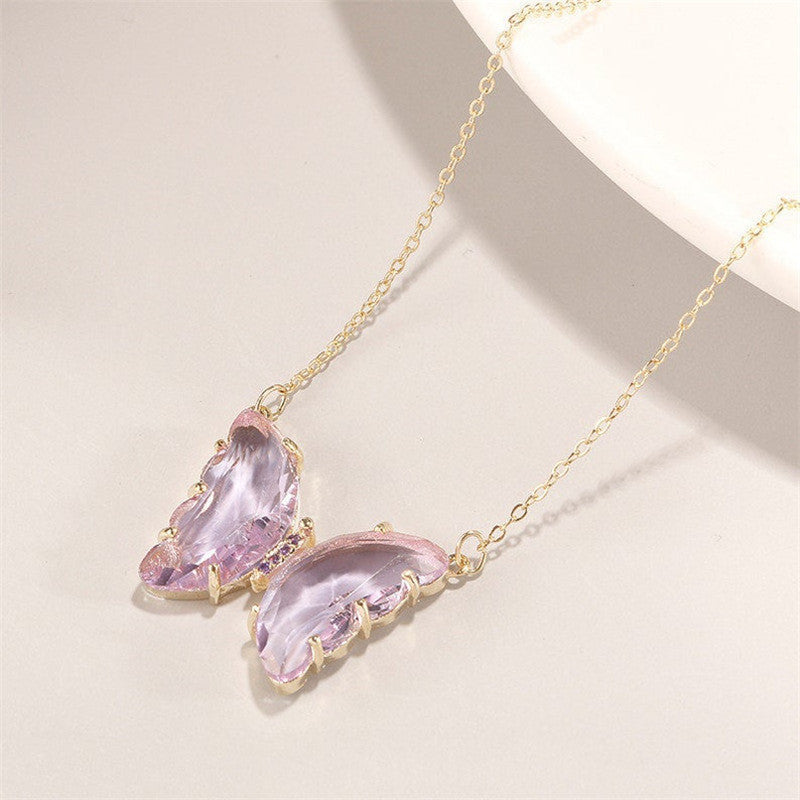 Women's Fantasy Glass Crystal Butterfly For Clavicle Necklaces