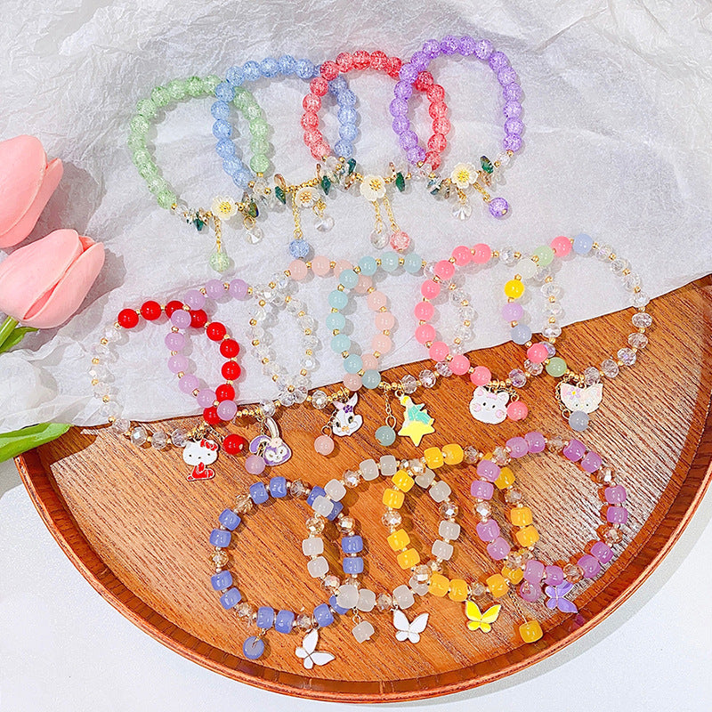 Children's Glaze Beaded Princess Cartoon Crystal Flowers Bracelets