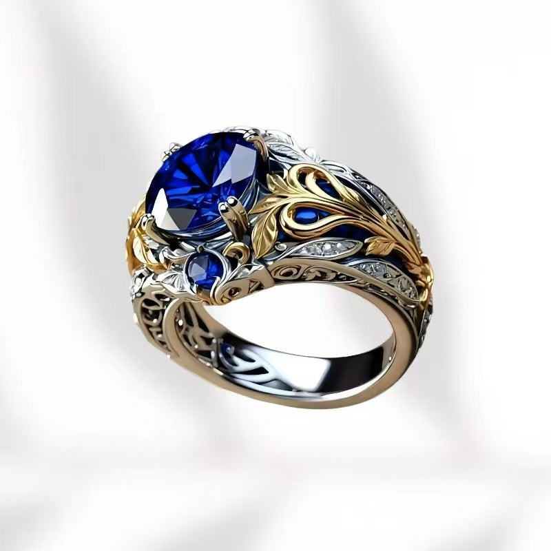 Elegant Vintage Inlaid Sapphire Simple Personality Ring