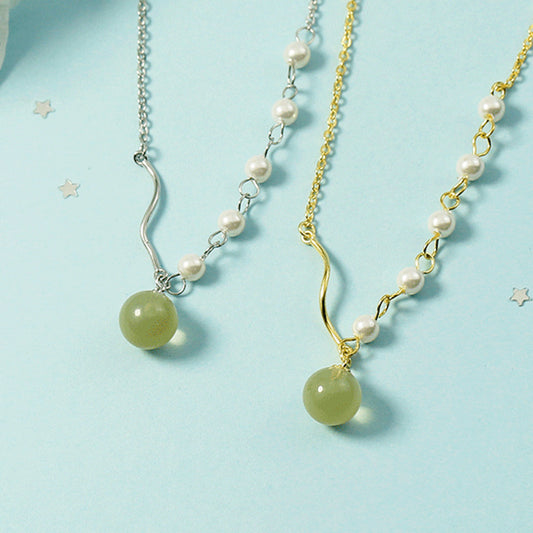 Elbow Pearl Jade Gilded Fresh Temperament Clavicle Chain Elegant Retro Necklace