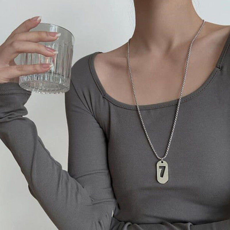 Men's Lucky Number Square Plate Titanium Steel Female Necklace